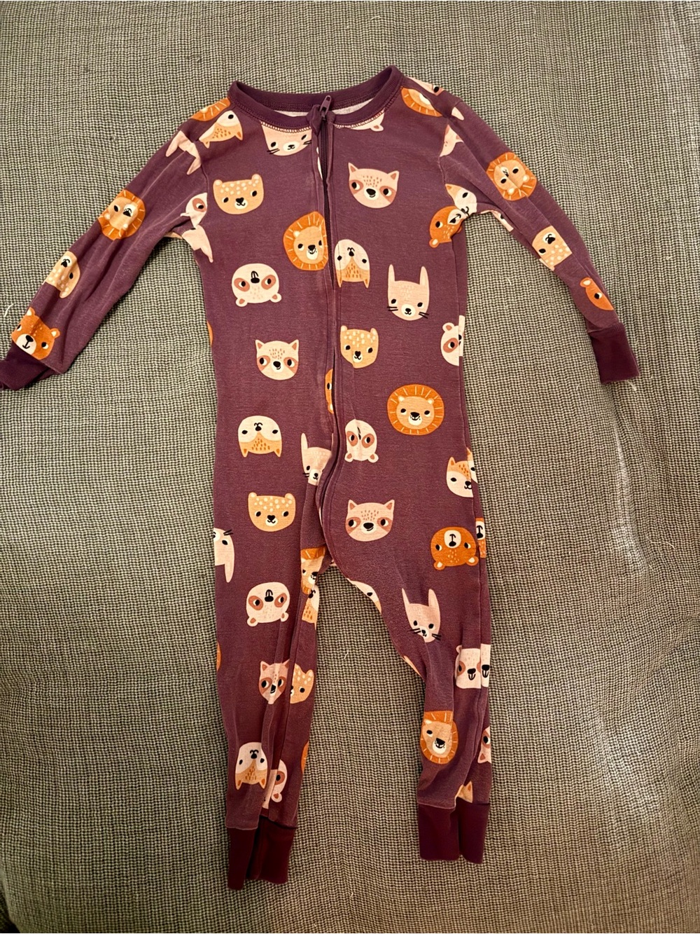 Old Navy Plum Animal Face Zip Footed Pajamas